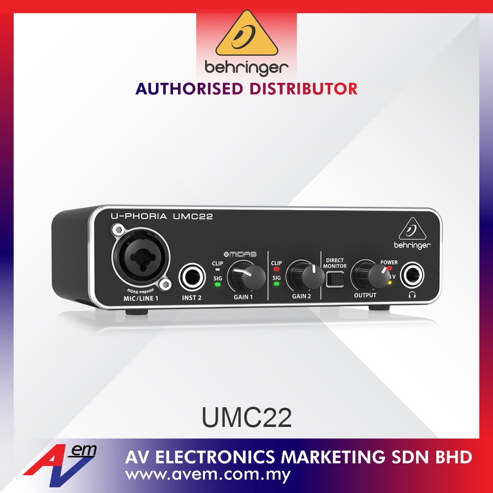 BEHRINGER UMC22 UMC22 UPHORIA Audiophile 2x2 USB Audio Interface with